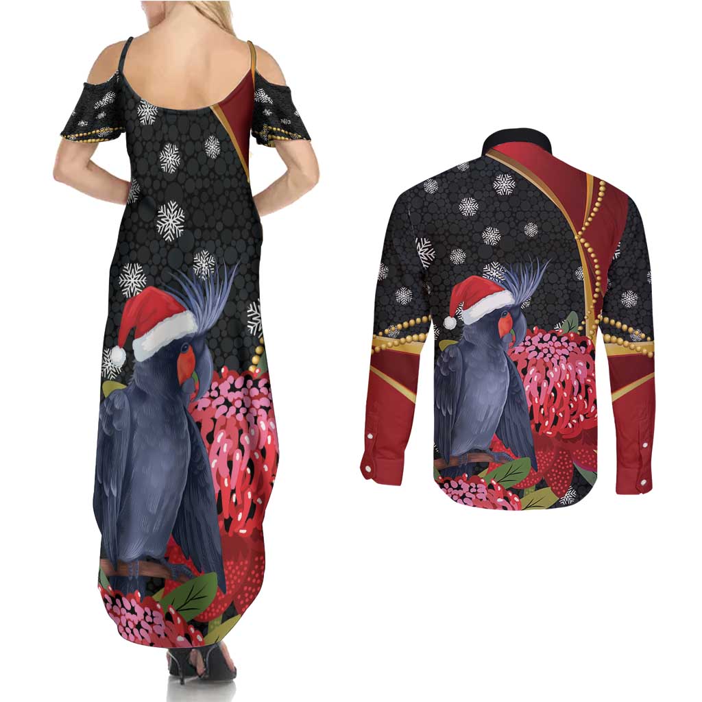 Australia Palm Cockatoo Christmas Couples Matching Summer Maxi Dress and Long Sleeve Button Shirt Probosciger Aterrimus Waratah Merry Chrissie - Aussie Hoodie