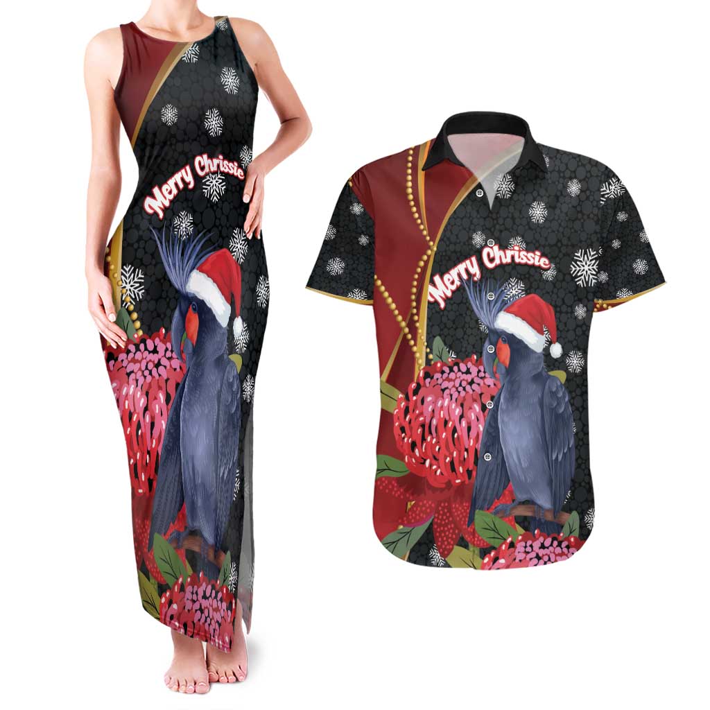 Australia Palm Cockatoo Christmas Couples Matching Tank Maxi Dress and Hawaiian Shirt Probosciger Aterrimus Waratah Merry Chrissie - Aussie Hoodie