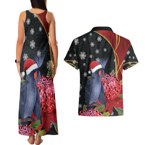 Australia Palm Cockatoo Christmas Couples Matching Tank Maxi Dress and Hawaiian Shirt Probosciger Aterrimus Waratah Merry Chrissie - Aussie Hoodie
