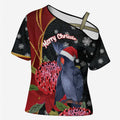 Australia Palm Cockatoo Christmas Cross Shoulder Shirt Probosciger Aterrimus Waratah Merry Chrissie - Aussie Hoodie