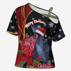 Australia Palm Cockatoo Christmas Cross Shoulder Shirt Probosciger Aterrimus Waratah Merry Chrissie - Aussie Hoodie