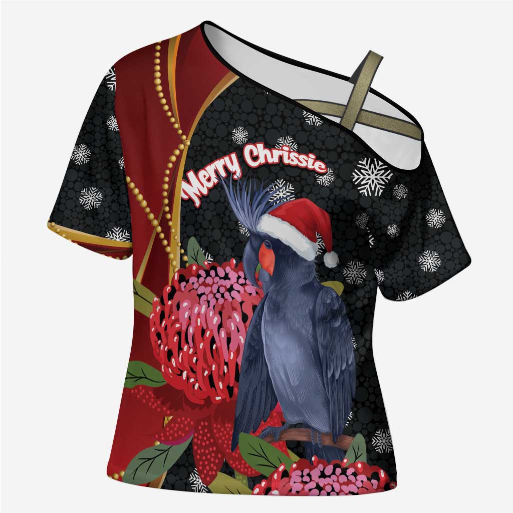 Australia Palm Cockatoo Christmas Cross Shoulder Shirt Probosciger Aterrimus Waratah Merry Chrissie - Aussie Hoodie