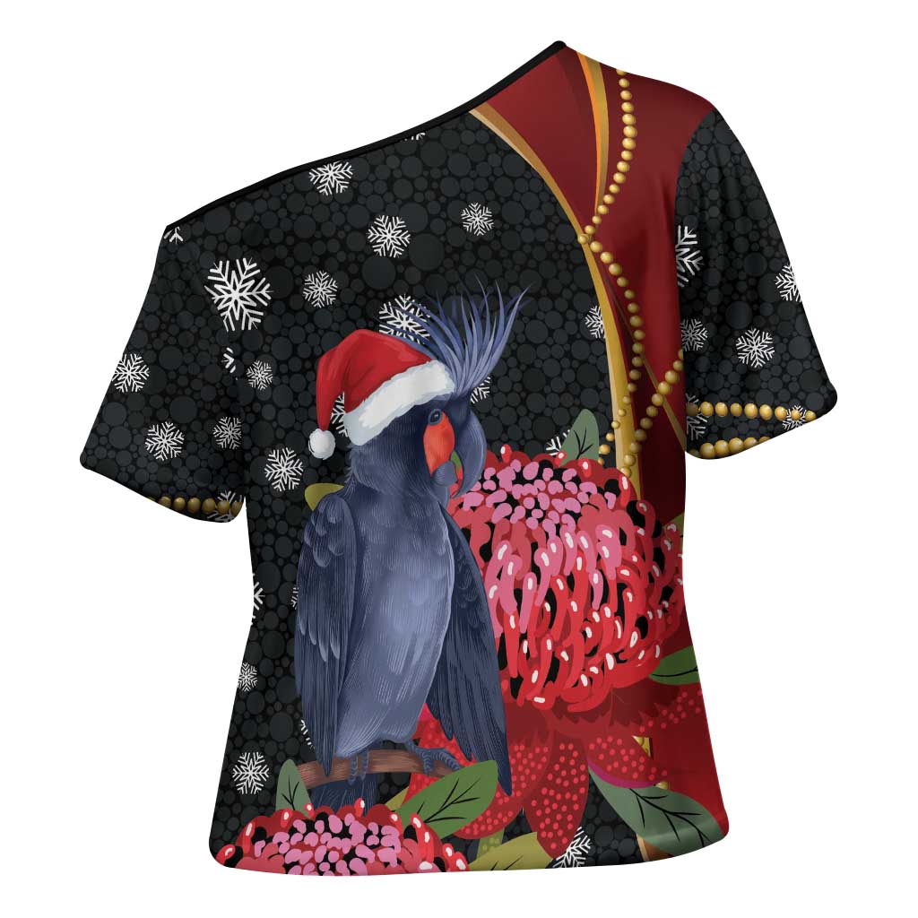 Australia Palm Cockatoo Christmas Cross Shoulder Shirt Probosciger Aterrimus Waratah Merry Chrissie - Aussie Hoodie