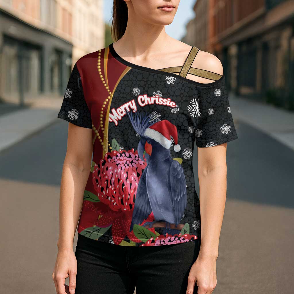 Australia Palm Cockatoo Christmas Cross Shoulder Shirt Probosciger Aterrimus Waratah Merry Chrissie - Aussie Hoodie