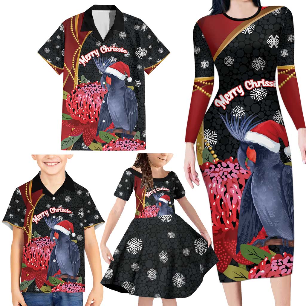 Australia Palm Cockatoo Christmas Family Matching Long Sleeve Bodycon Dress and Hawaiian Shirt Probosciger Aterrimus Waratah Merry Chrissie - Aussie Hoodie