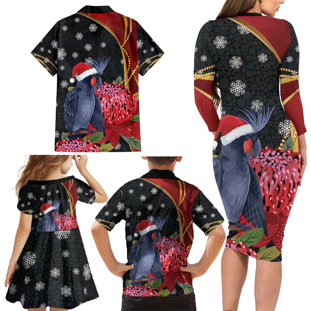 Australia Palm Cockatoo Christmas Family Matching Long Sleeve Bodycon Dress and Hawaiian Shirt Probosciger Aterrimus Waratah Merry Chrissie - Aussie Hoodie