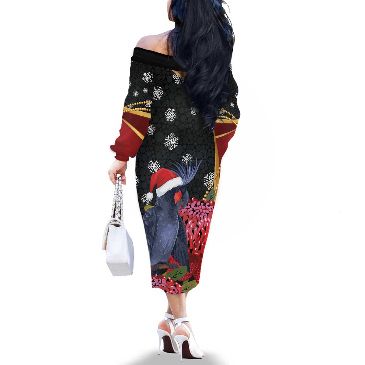 Australia Palm Cockatoo Christmas Family Matching Off The Shoulder Long Sleeve Dress and Hawaiian Shirt Probosciger Aterrimus Waratah Merry Chrissie - Aussie Hoodie