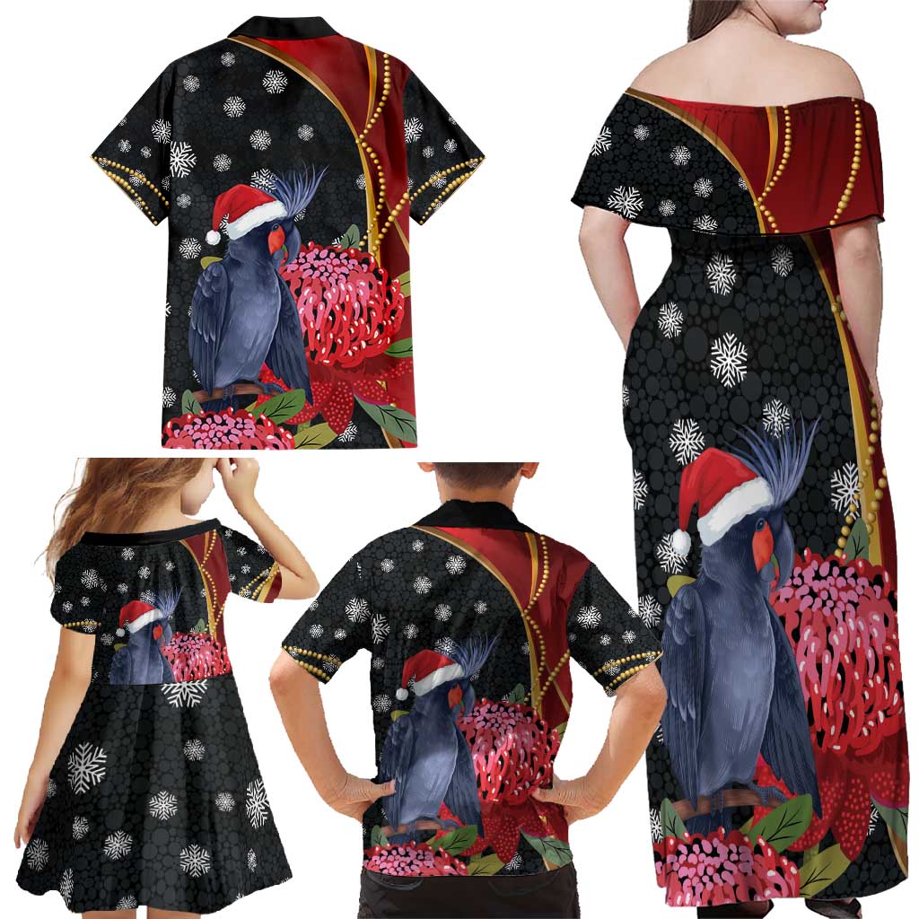 Australia Palm Cockatoo Christmas Family Matching Off Shoulder Maxi Dress and Hawaiian Shirt Probosciger Aterrimus Waratah Merry Chrissie - Aussie Hoodie