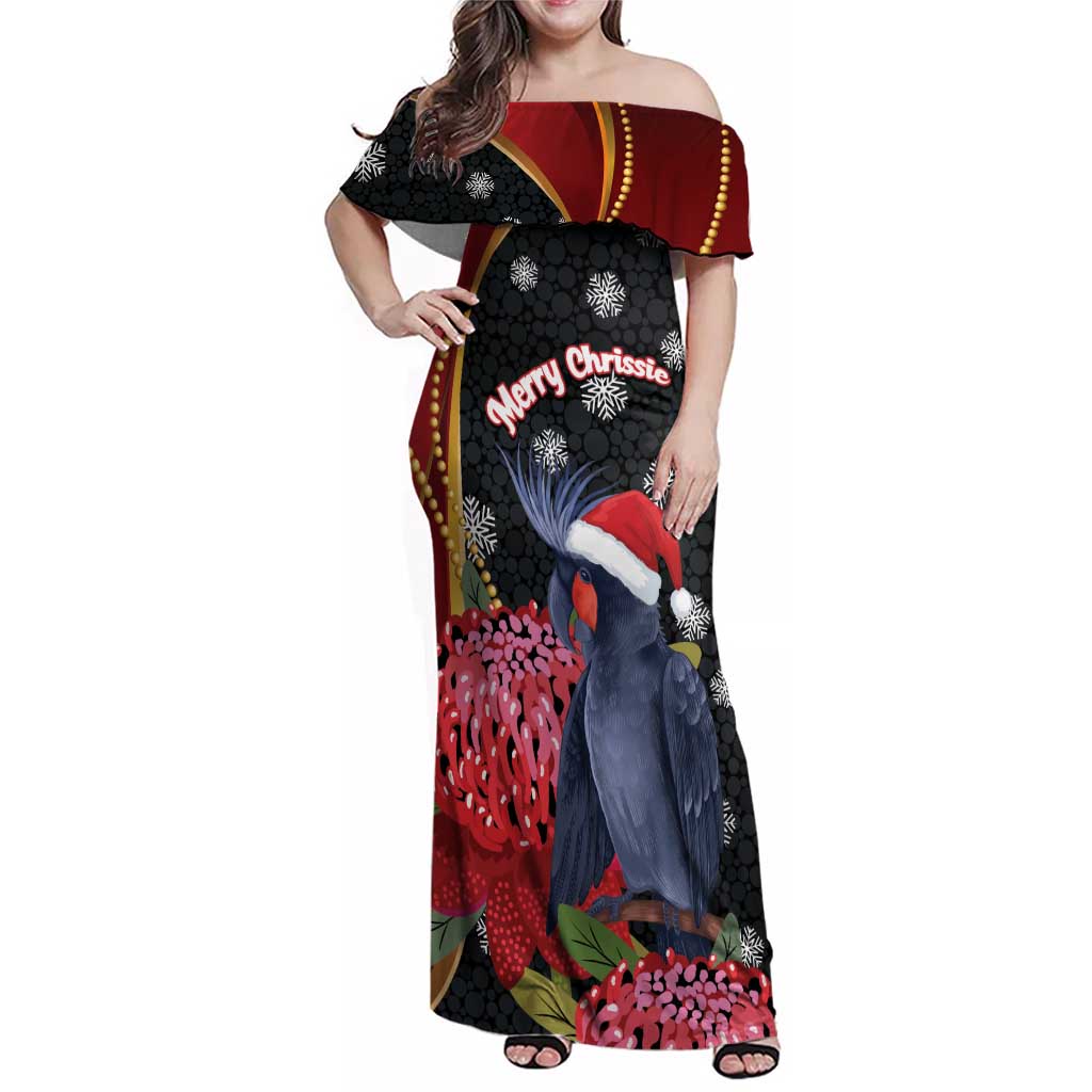 Australia Palm Cockatoo Christmas Family Matching Off Shoulder Maxi Dress and Hawaiian Shirt Probosciger Aterrimus Waratah Merry Chrissie - Aussie Hoodie