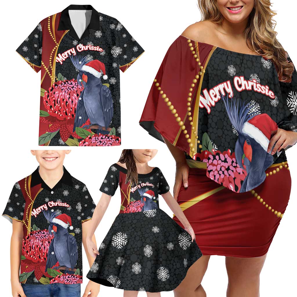 Australia Palm Cockatoo Christmas Family Matching Off Shoulder Short Dress and Hawaiian Shirt Probosciger Aterrimus Waratah Merry Chrissie - Aussie Hoodie