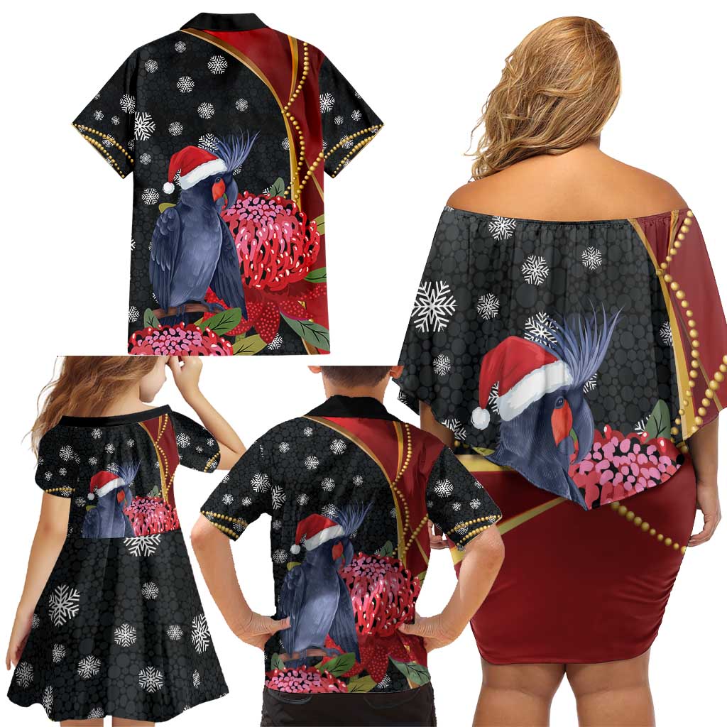 Australia Palm Cockatoo Christmas Family Matching Off Shoulder Short Dress and Hawaiian Shirt Probosciger Aterrimus Waratah Merry Chrissie - Aussie Hoodie