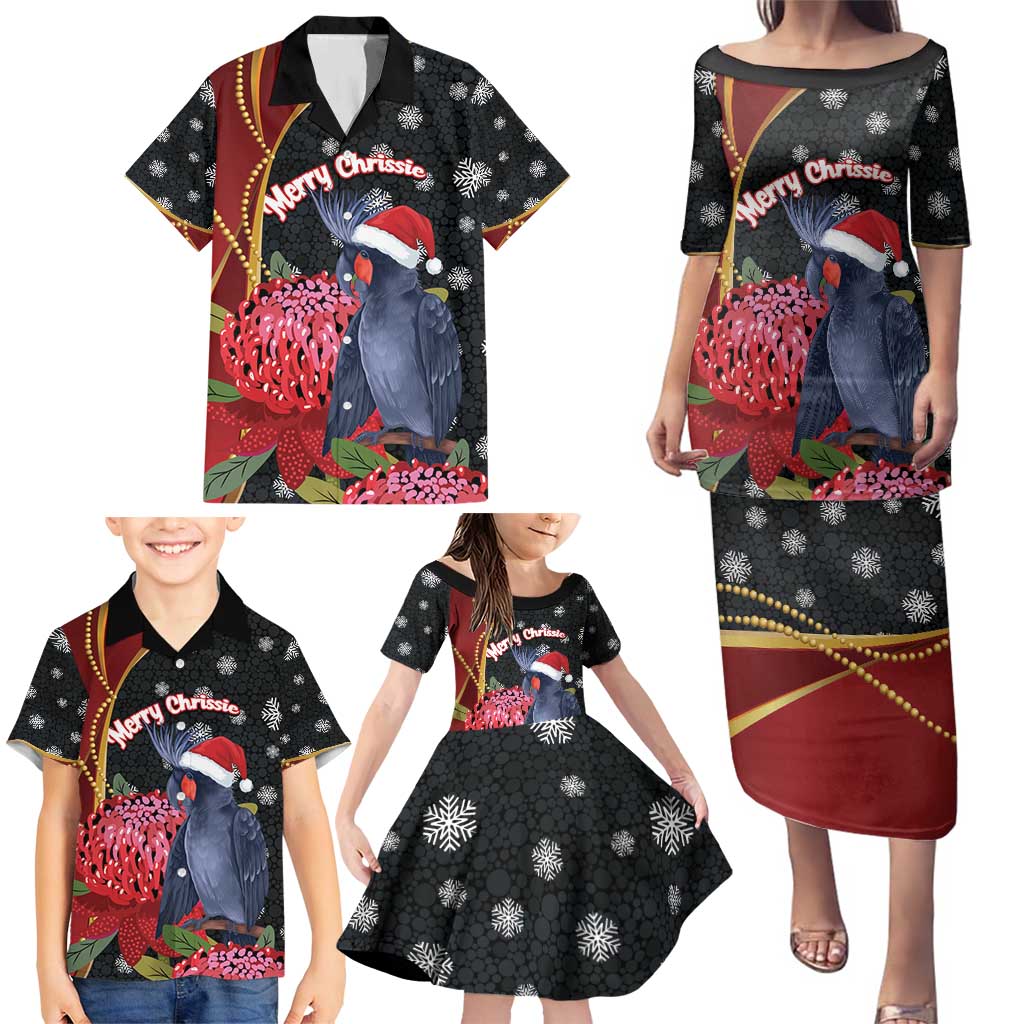 Australia Palm Cockatoo Christmas Family Matching Puletasi and Hawaiian Shirt Probosciger Aterrimus Waratah Merry Chrissie - Aussie Hoodie