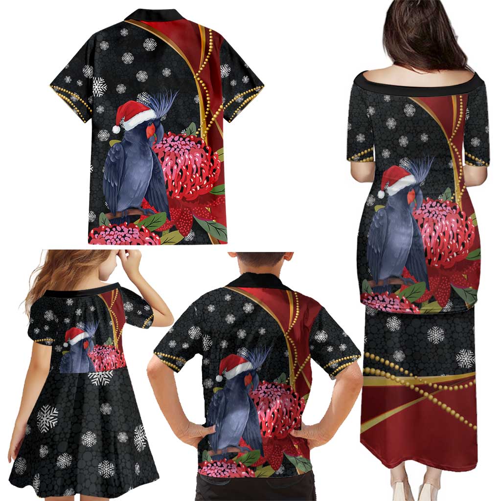 Australia Palm Cockatoo Christmas Family Matching Puletasi and Hawaiian Shirt Probosciger Aterrimus Waratah Merry Chrissie - Aussie Hoodie