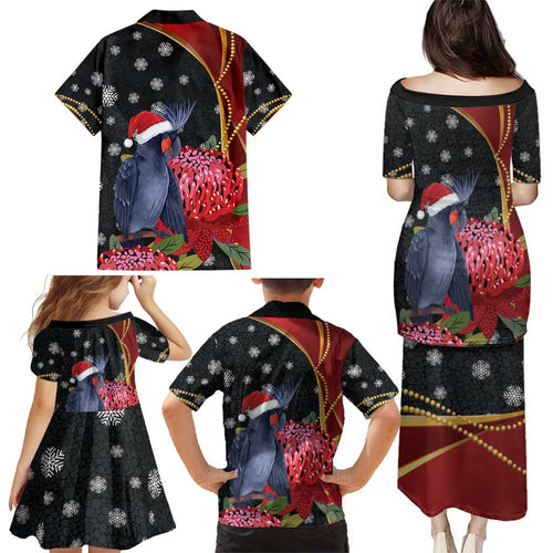 Australia Palm Cockatoo Christmas Family Matching Puletasi and Hawaiian Shirt Probosciger Aterrimus Waratah Merry Chrissie - Aussie Hoodie