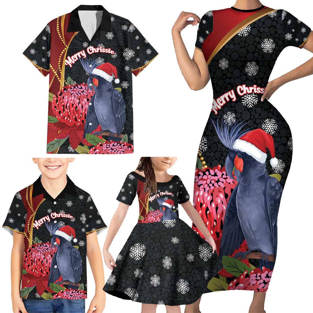 Australia Palm Cockatoo Christmas Family Matching Short Sleeve Bodycon Dress and Hawaiian Shirt Probosciger Aterrimus Waratah Merry Chrissie - Aussie Hoodie