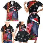 Australia Palm Cockatoo Christmas Family Matching Short Sleeve Bodycon Dress and Hawaiian Shirt Probosciger Aterrimus Waratah Merry Chrissie - Aussie Hoodie