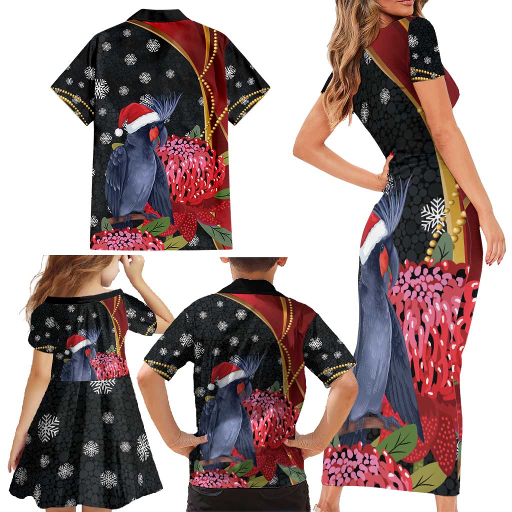 Australia Palm Cockatoo Christmas Family Matching Short Sleeve Bodycon Dress and Hawaiian Shirt Probosciger Aterrimus Waratah Merry Chrissie - Aussie Hoodie