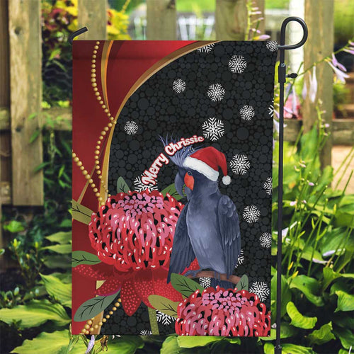 Australia Palm Cockatoo Christmas Garden Flag Probosciger Aterrimus Waratah Merry Chrissie - Aussie Hoodie