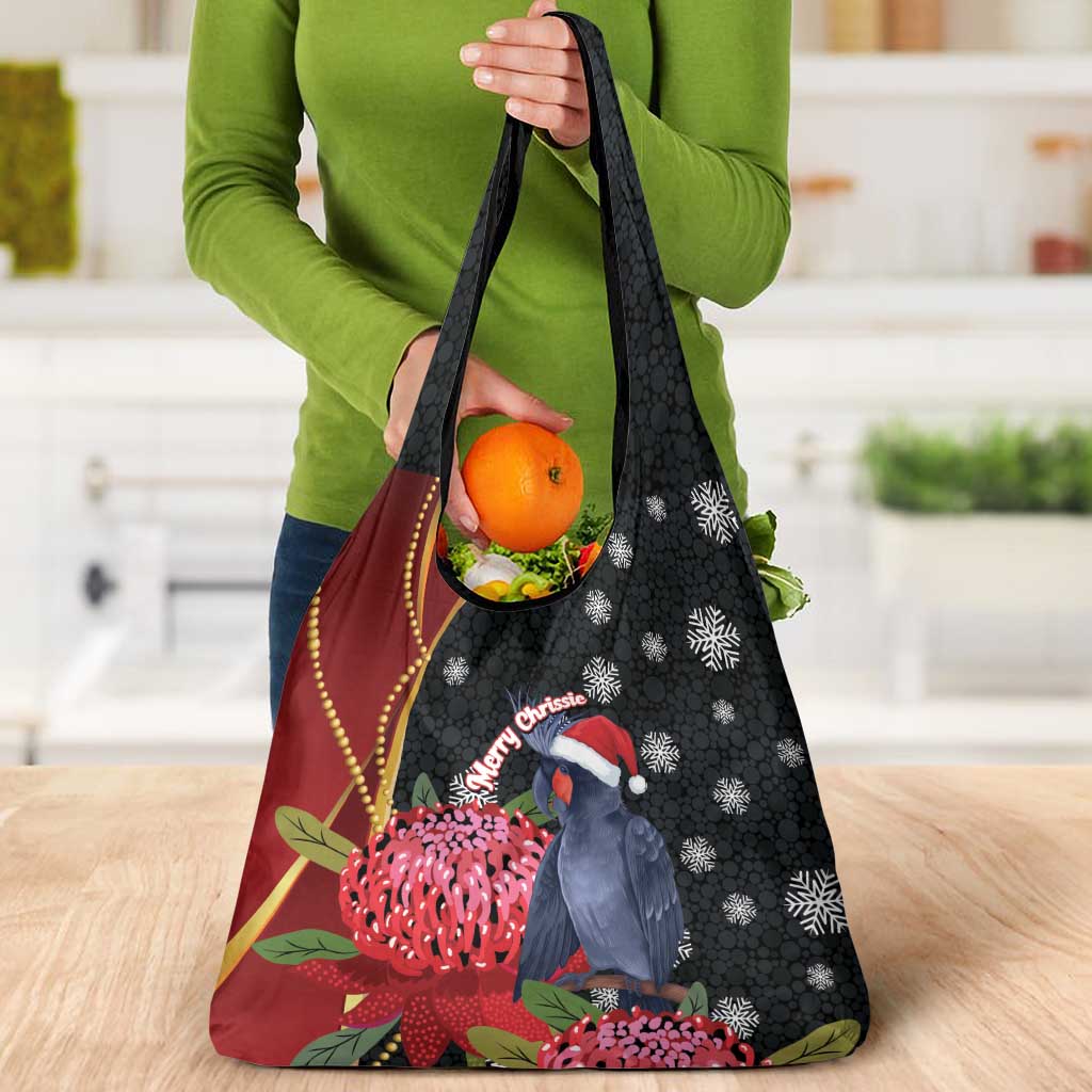 Australia Palm Cockatoo Christmas Grocery Bag Probosciger Aterrimus Waratah Merry Chrissie - Aussie Hoodie