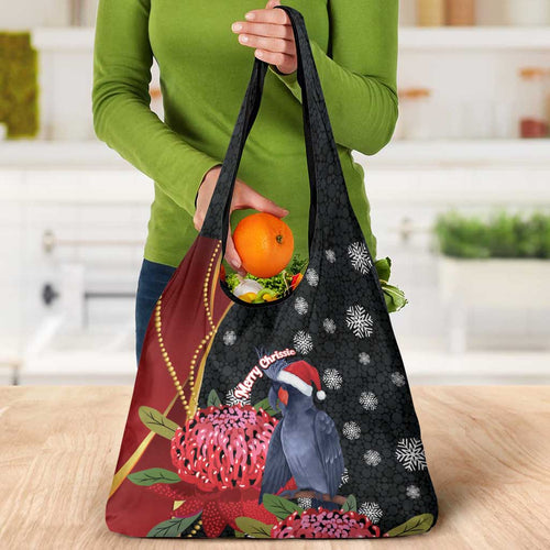 Australia Palm Cockatoo Christmas Grocery Bag Probosciger Aterrimus Waratah Merry Chrissie - Aussie Hoodie