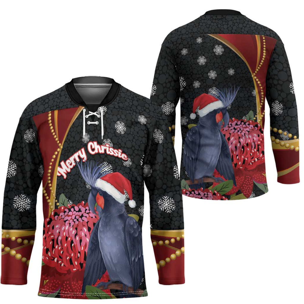 Australia Palm Cockatoo Christmas Hockey Jersey Probosciger Aterrimus Waratah Merry Chrissie - Aussie Hoodie