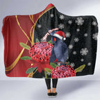 Australia Palm Cockatoo Christmas Hooded Blanket Probosciger Aterrimus Waratah Merry Chrissie - Aussie Hoodie
