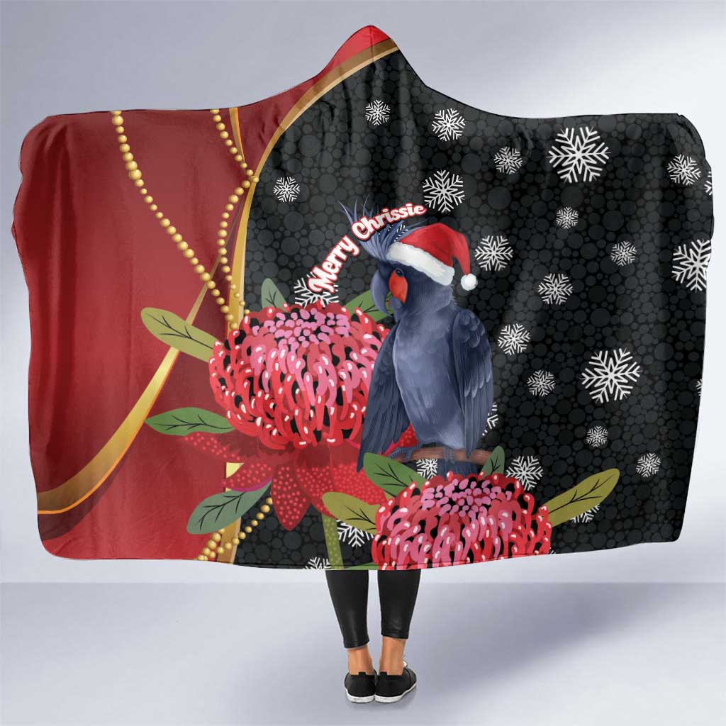 Australia Palm Cockatoo Christmas Hooded Blanket Probosciger Aterrimus Waratah Merry Chrissie - Aussie Hoodie