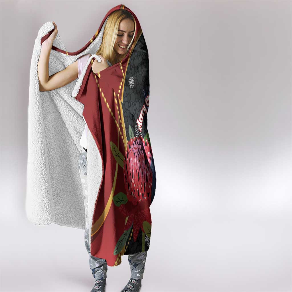 Australia Palm Cockatoo Christmas Hooded Blanket Probosciger Aterrimus Waratah Merry Chrissie - Aussie Hoodie