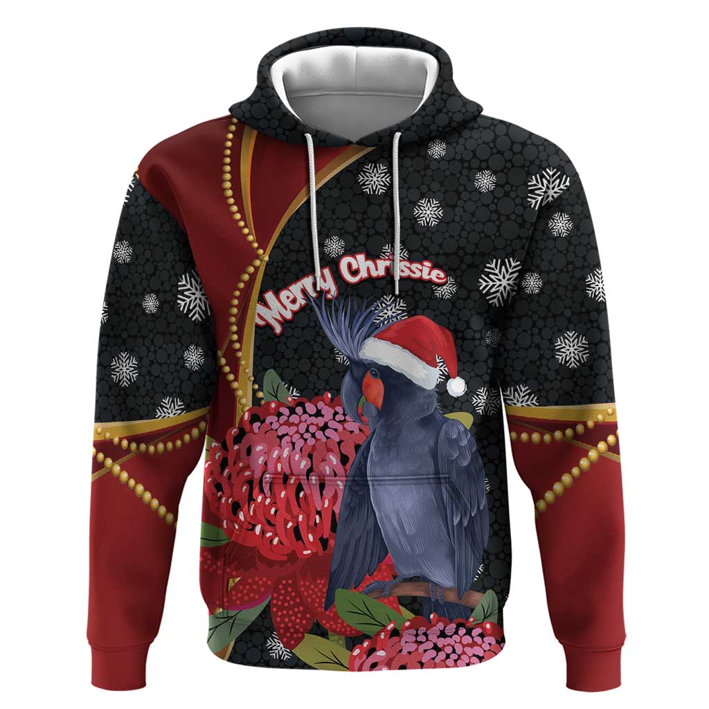 Australia Palm Cockatoo Christmas Hoodie Probosciger Aterrimus Waratah Merry Chrissie - Aussie Hoodie