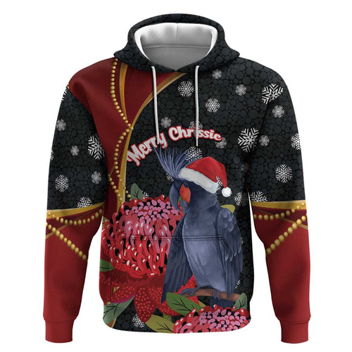 Australia Palm Cockatoo Christmas Hoodie Probosciger Aterrimus Waratah Merry Chrissie - Aussie Hoodie
