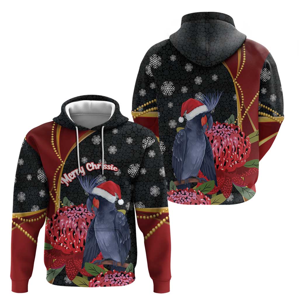 Australia Palm Cockatoo Christmas Hoodie Probosciger Aterrimus Waratah Merry Chrissie - Aussie Hoodie
