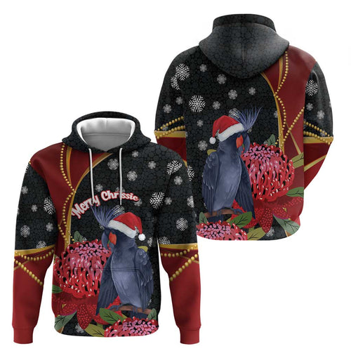 Australia Palm Cockatoo Christmas Hoodie Probosciger Aterrimus Waratah Merry Chrissie - Aussie Hoodie