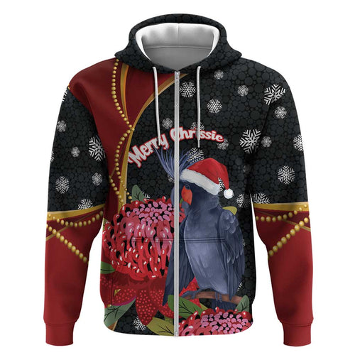 Australia Palm Cockatoo Christmas Hoodie Probosciger Aterrimus Waratah Merry Chrissie - Aussie Hoodie