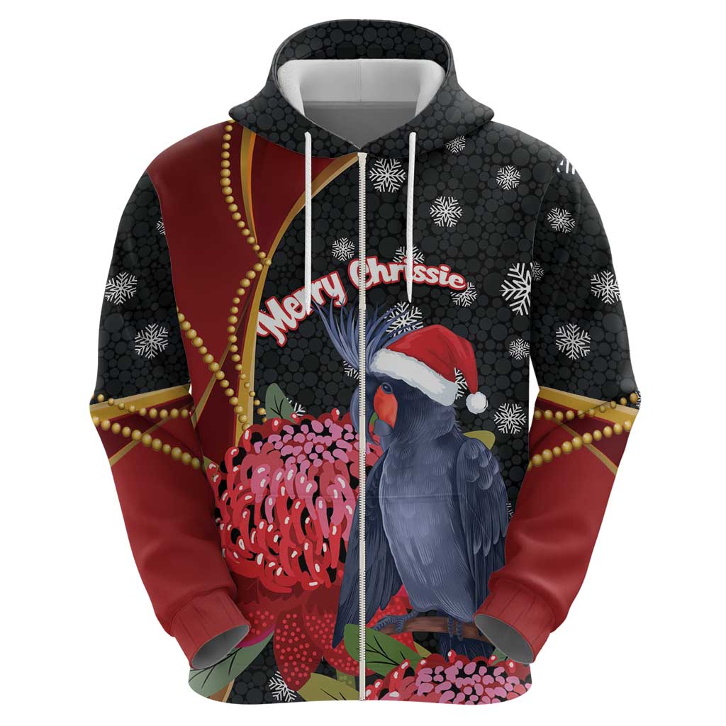 Australia Palm Cockatoo Christmas Hoodie Probosciger Aterrimus Waratah Merry Chrissie - Aussie Hoodie
