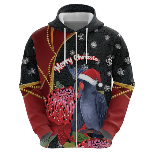 Australia Palm Cockatoo Christmas Hoodie Probosciger Aterrimus Waratah Merry Chrissie - Aussie Hoodie