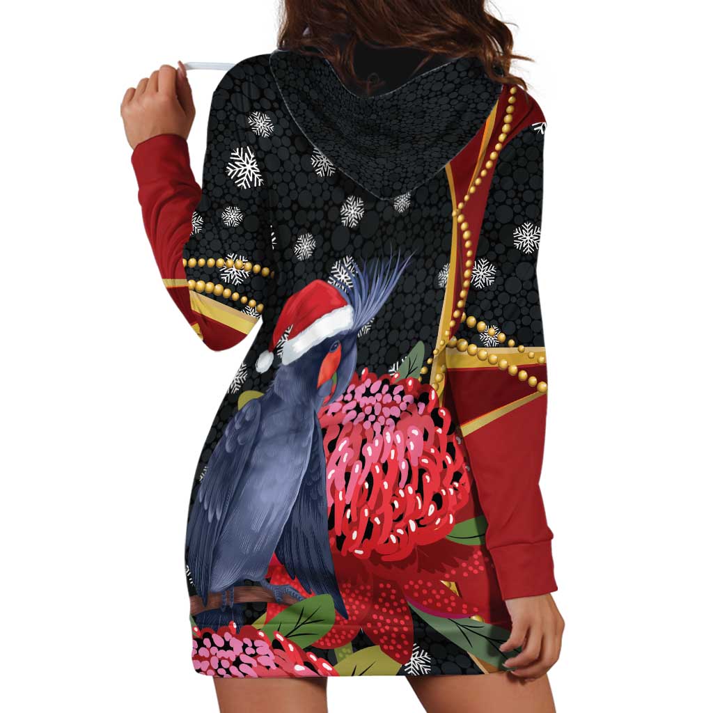 Australia Palm Cockatoo Christmas Hoodie Dress Probosciger Aterrimus Waratah Merry Chrissie - Aussie Hoodie