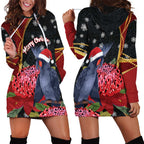 Australia Palm Cockatoo Christmas Hoodie Dress Probosciger Aterrimus Waratah Merry Chrissie - Aussie Hoodie