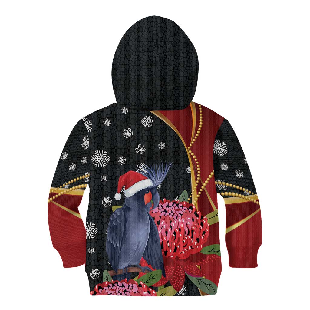 Australia Palm Cockatoo Christmas Kid Hoodie Probosciger Aterrimus Waratah Merry Chrissie - Aussie Hoodie