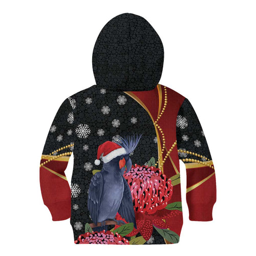Australia Palm Cockatoo Christmas Kid Hoodie Probosciger Aterrimus Waratah Merry Chrissie - Aussie Hoodie