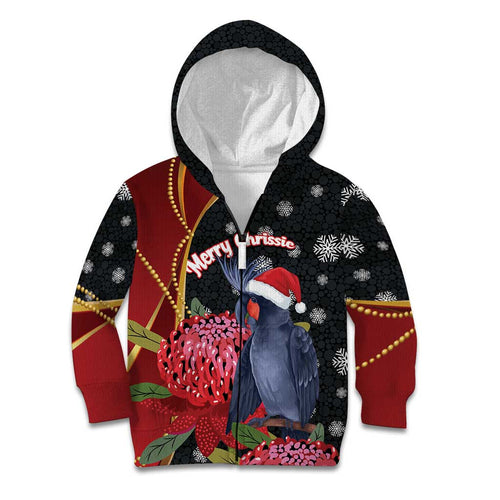 Australia Palm Cockatoo Christmas Kid Hoodie Probosciger Aterrimus Waratah Merry Chrissie - Aussie Hoodie