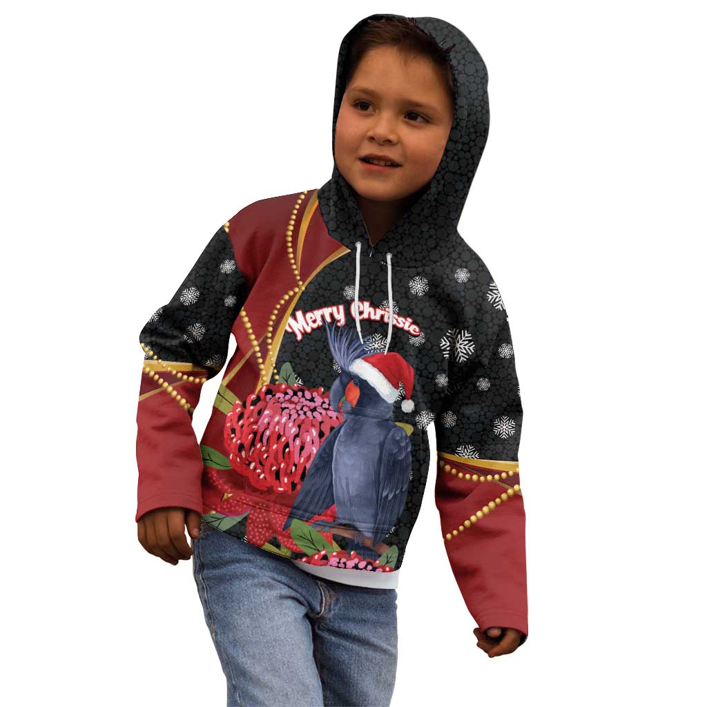 Australia Palm Cockatoo Christmas Kid Hoodie Probosciger Aterrimus Waratah Merry Chrissie - Aussie Hoodie