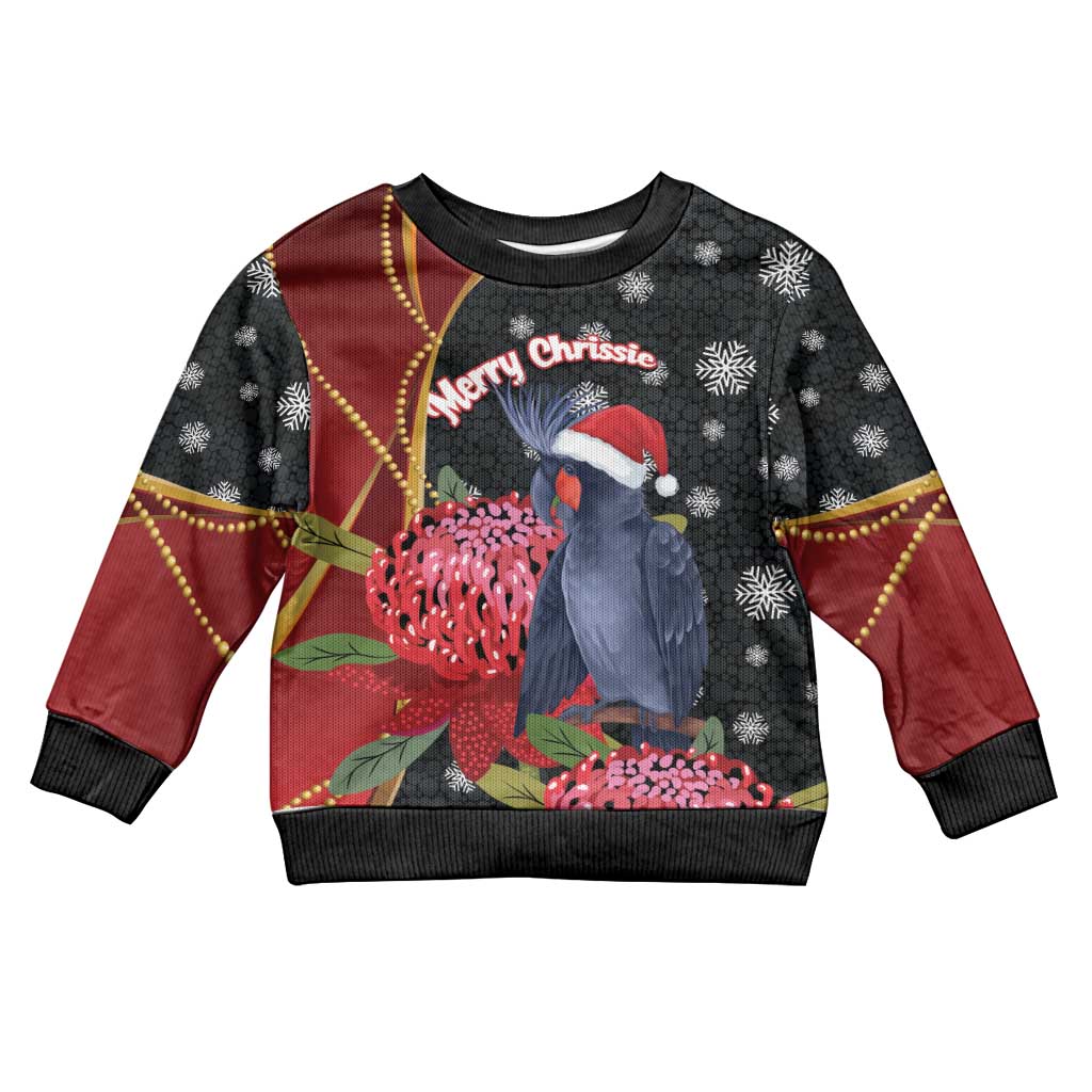 Australia Palm Cockatoo Christmas Kid Ugly Christmas Sweater Probosciger Aterrimus Waratah Merry Chrissie - Aussie Hoodie