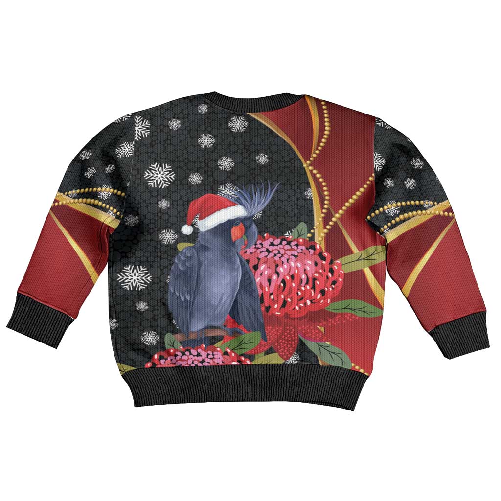 Australia Palm Cockatoo Christmas Kid Ugly Christmas Sweater Probosciger Aterrimus Waratah Merry Chrissie - Aussie Hoodie