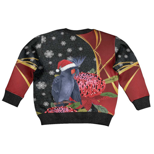 Australia Palm Cockatoo Christmas Kid Ugly Christmas Sweater Probosciger Aterrimus Waratah Merry Chrissie - Aussie Hoodie