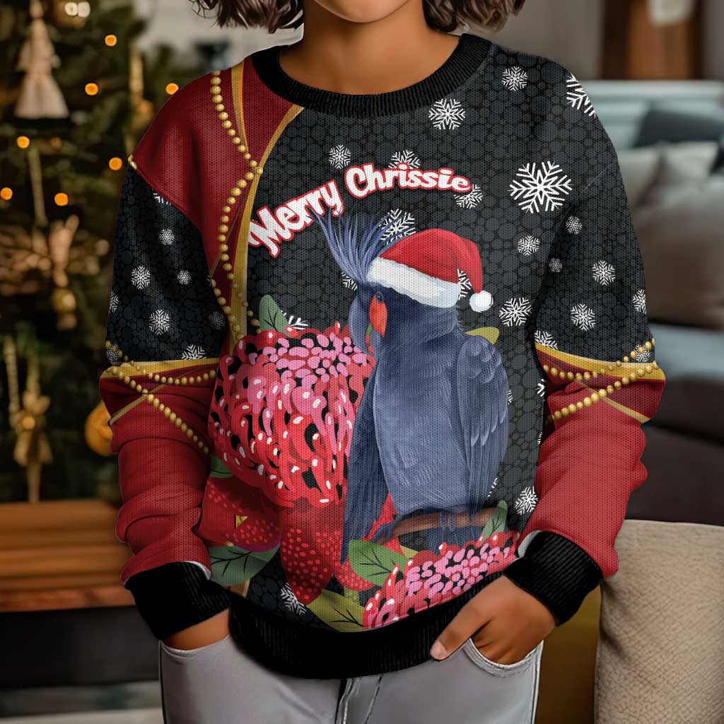 Australia Palm Cockatoo Christmas Kid Ugly Christmas Sweater Probosciger Aterrimus Waratah Merry Chrissie - Aussie Hoodie