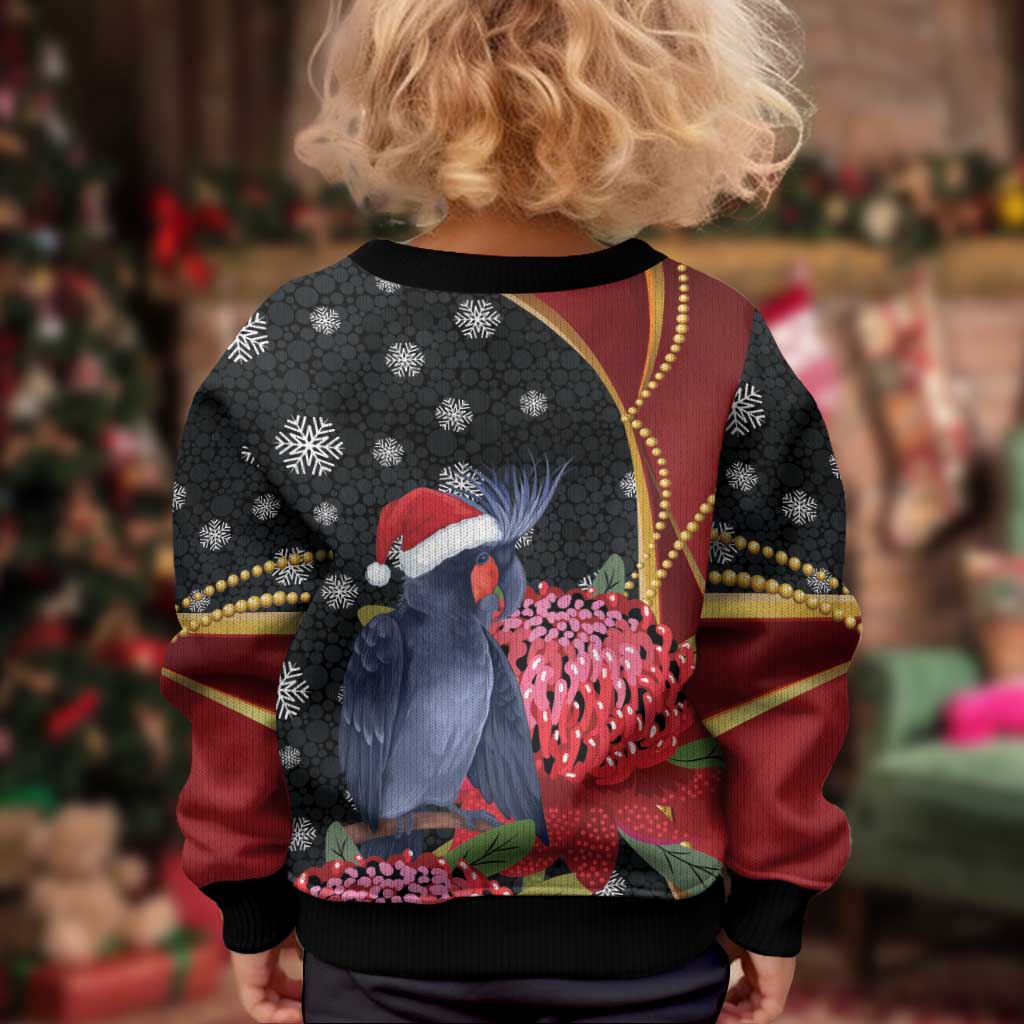 Australia Palm Cockatoo Christmas Kid Ugly Christmas Sweater Probosciger Aterrimus Waratah Merry Chrissie - Aussie Hoodie