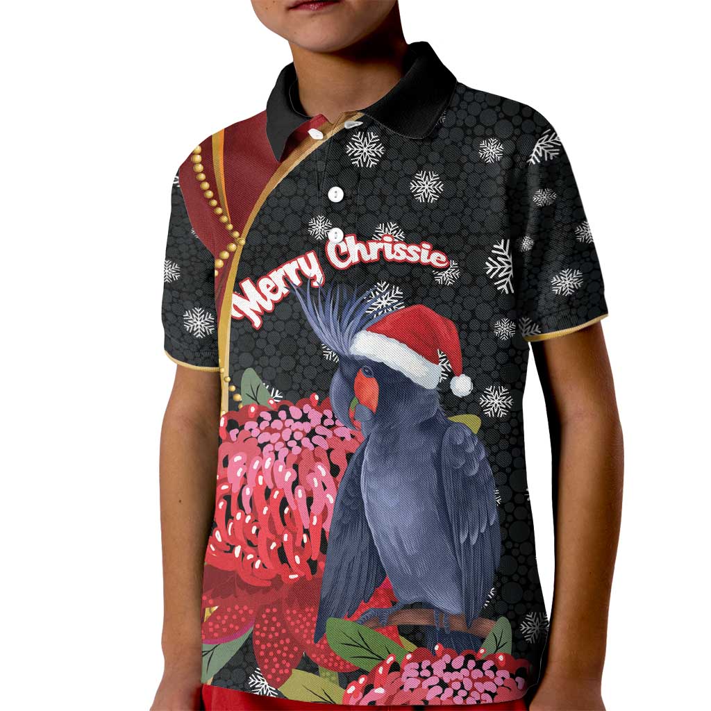 Australia Palm Cockatoo Christmas Kid Polo Shirt Probosciger Aterrimus Waratah Merry Chrissie - Aussie Hoodie