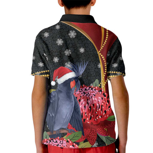 Australia Palm Cockatoo Christmas Kid Polo Shirt Probosciger Aterrimus Waratah Merry Chrissie - Aussie Hoodie