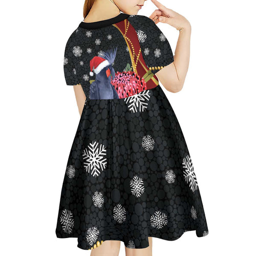 Australia Palm Cockatoo Christmas Kid Short Sleeve Dress Probosciger Aterrimus Waratah Merry Chrissie - Aussie Hoodie