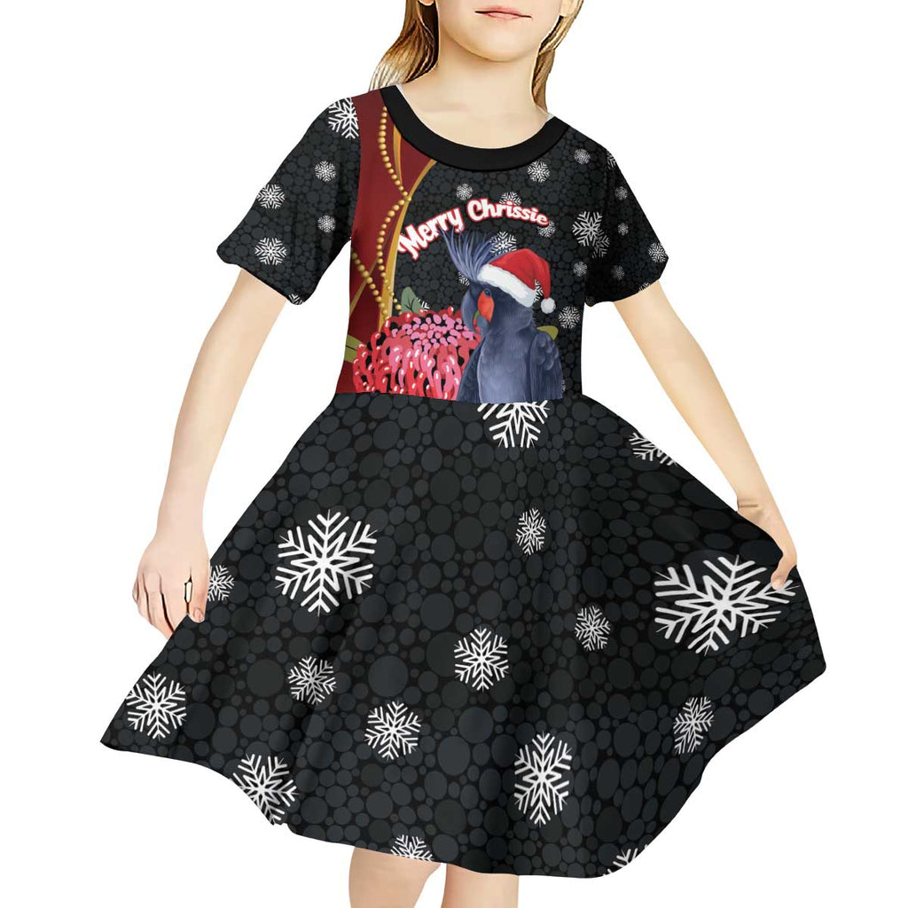 Australia Palm Cockatoo Christmas Kid Short Sleeve Dress Probosciger Aterrimus Waratah Merry Chrissie - Aussie Hoodie